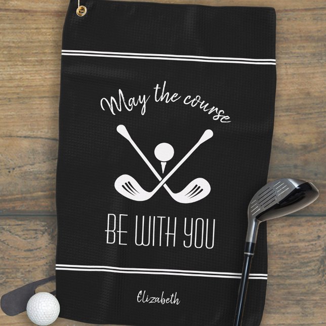 Toalla De Golf Deportes modernos en blanco y negro Monogramado Go (Black & White Modern Sports Custom Monogrammed Name Golfer Golf Towel)