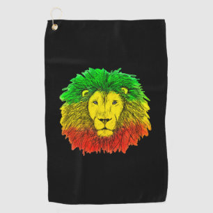 Toalla De Golf Dibujo de cabeza de león Rasta rojo amarillo verde