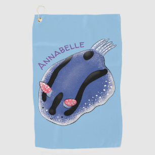 Toalla De Golf Dibujo de dibujo animado de nudibranco azul feliz