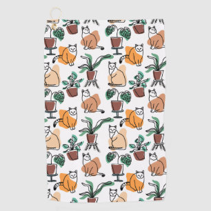 Toalla De Golf Dibujo en línea de gatos y flores