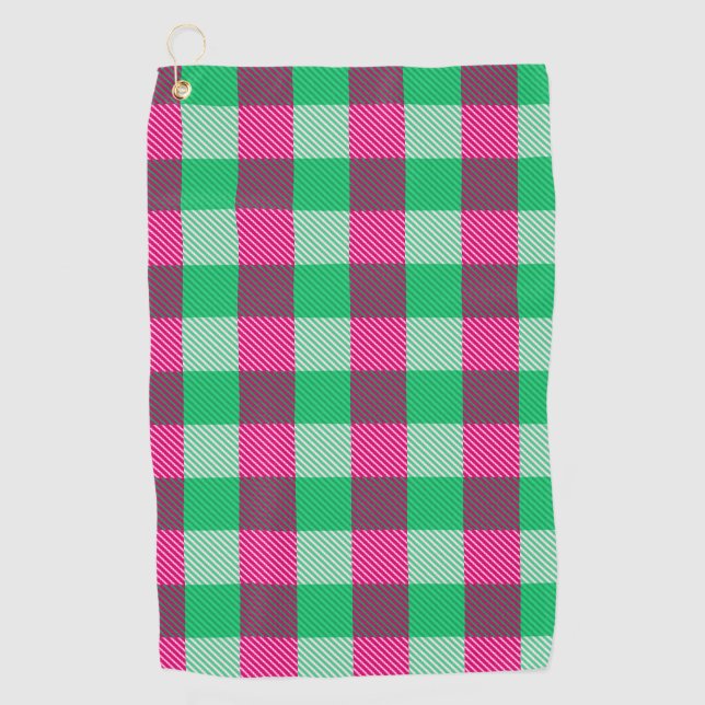 Toalla De Golf Diseño de cheques de Gingham verde rosa (Anverso)