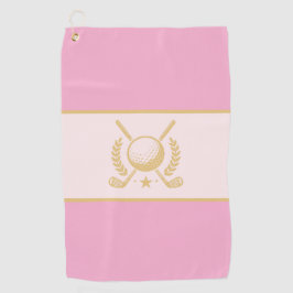 Toalla De Golf Diseño de cresta de laurel elegante rosa y dorado