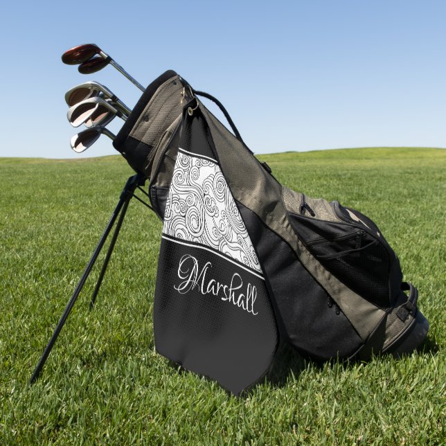 Toalla De Golf Diseño de curvas en blanco y negro (Verde)