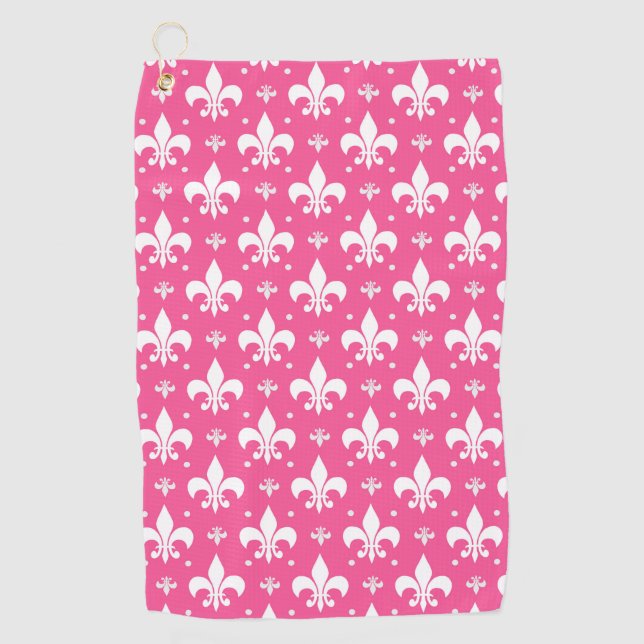 Toalla De Golf Diseño de flor de lis rosa y blanco (Anverso)