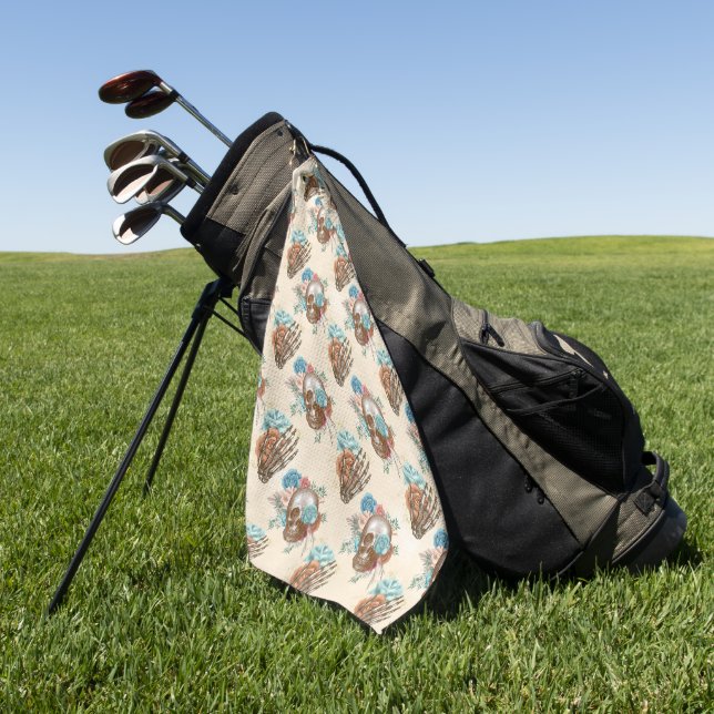 Toalla De Golf Diseño de la serie Boho Skull 12 (Verde)