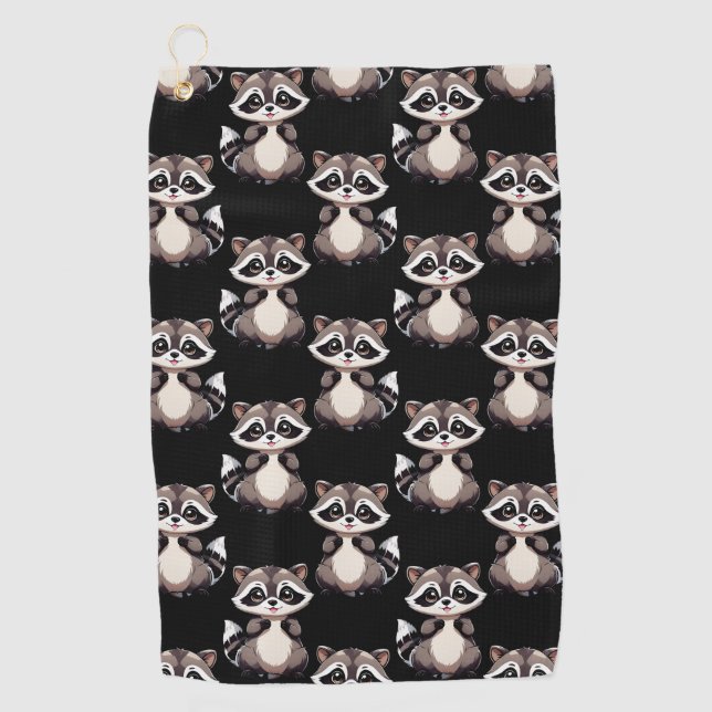 Toalla De Golf Diseño de patrón de mapache negro  (Anverso)
