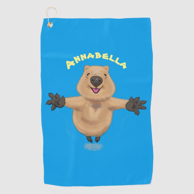 Toalla De Golf Diseño de personalizados de quokka saltando feliz (Anverso)
