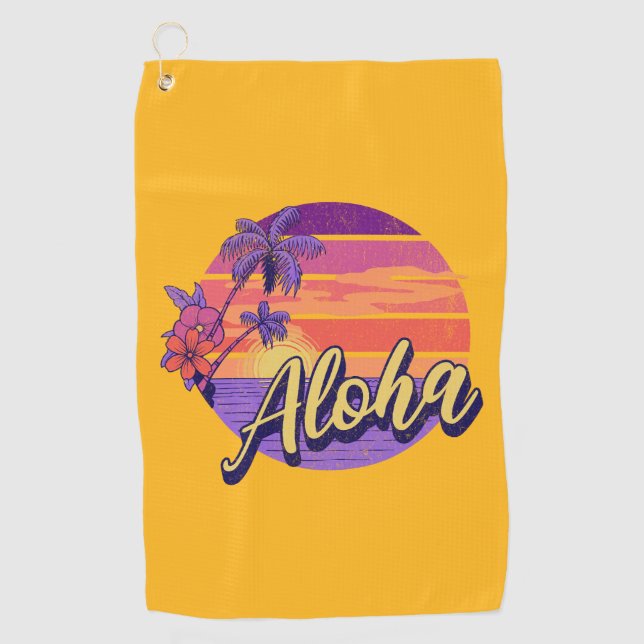 Toalla De Golf Diseño de texto de estilo retro "Aloha" (Anverso)