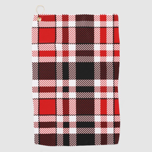 Toalla De Golf Diseño del patrón Tartán de Flannel Blanco Rojo (Anverso)