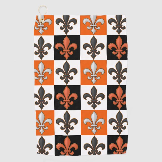 Toalla De Golf Diseño Fleur-de-lis con cuadros blancos negros nar (Anverso)