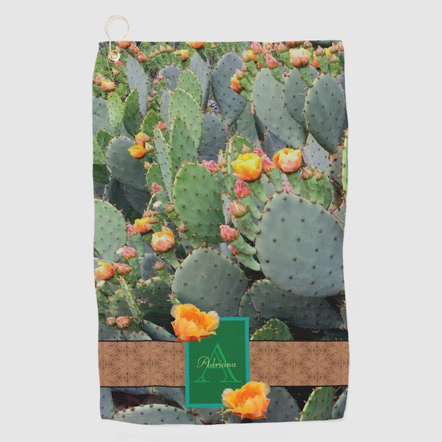 Toalla De Golf Diseño monograma Cactus Suroeste / Flores Naranjas (Anverso)