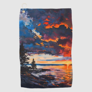 Toalla De Golf Diseño paisajístico del lago Michigan Sunset