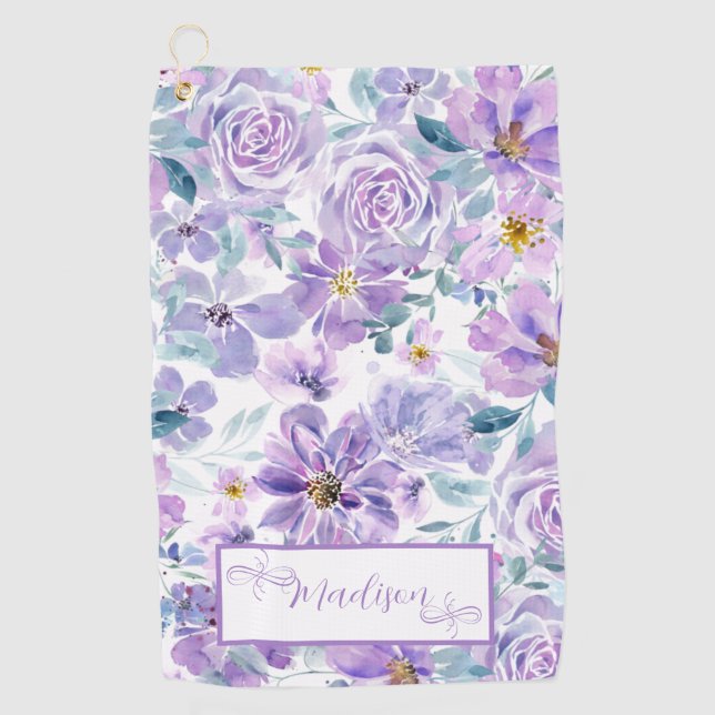 Toalla De Golf Diseño Purple Floral (Anverso)