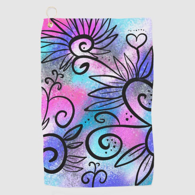 Toalla De Golf Divertido arte floral (Anverso)