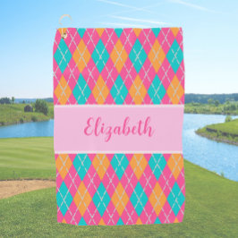 Toalla De Golf Divertido Bright rosa preppy argyle nombre de cost