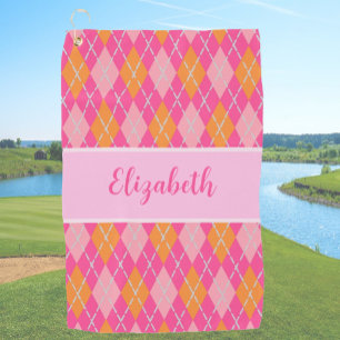 Toalla De Golf Divertido Bright rosa preppy argyle nombre de cost