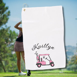 Toalla De Golf Divertido Carrito de Golf Rosa para Chica con Mono