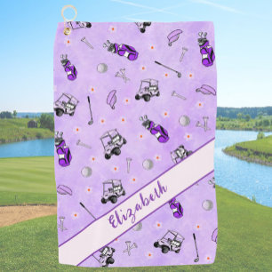 Toalla De Golf Divertido coche de golf morado y equipo nombre per