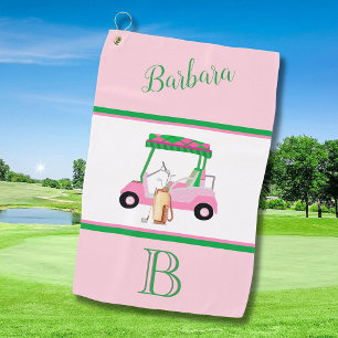 Toalla De Golf Divertido color rosa del carrito de golf Monograma