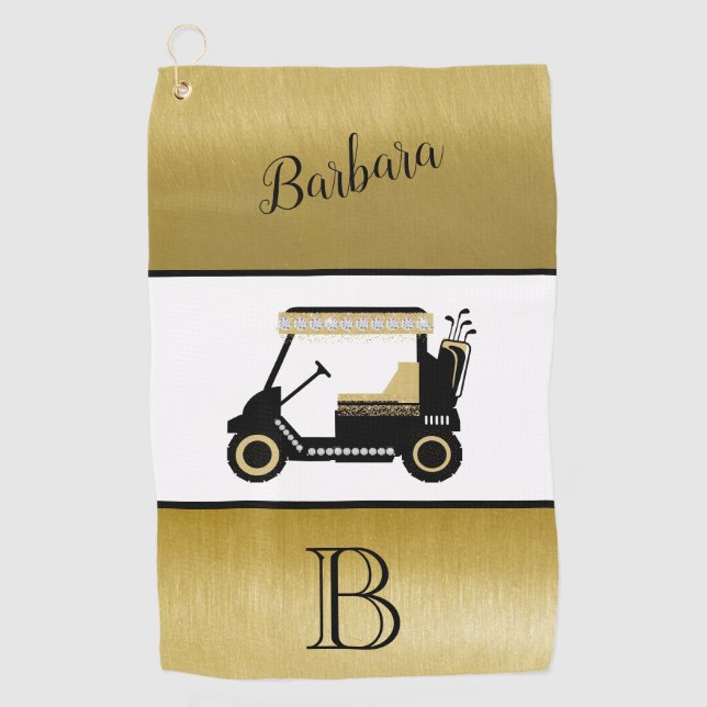 Toalla De Golf Divertido Glam Golf Cart Monograma Nombre (Anverso)