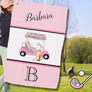 Toalla De Golf Divertido Glitzy Carro de golf Monograma Nombre