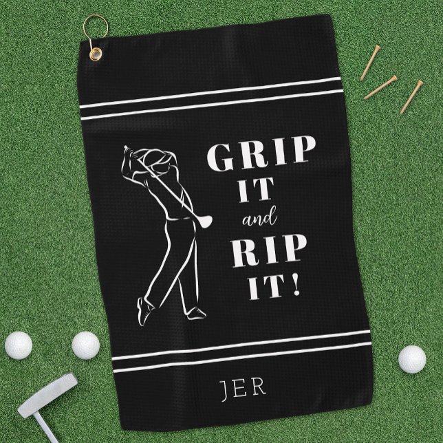Toalla De Golf Divertido Humorístico Grip de Golf Arráncalo Hombr (Funny Humorous "Grip It & Rip It!" Custom Men's Black & White Golf Towel Unique Golfer Gift For Him.)