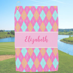 Toalla De Golf Divertido naranja Rosado preppy estilo de argyle n