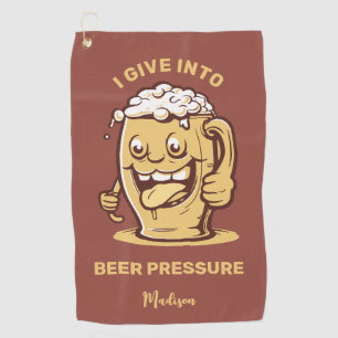 Toalla De Golf Divertido nombre personalizado y cerveza de texto