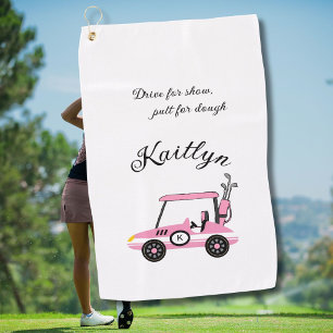 Toalla De Golf Diviértete Carro de Golf Rosa Gal Monograma Nombre