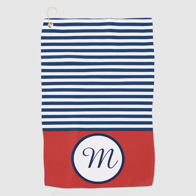Toalla De Golf Diviértete con Monograma Rojo Blanco y Azul (Anverso)
