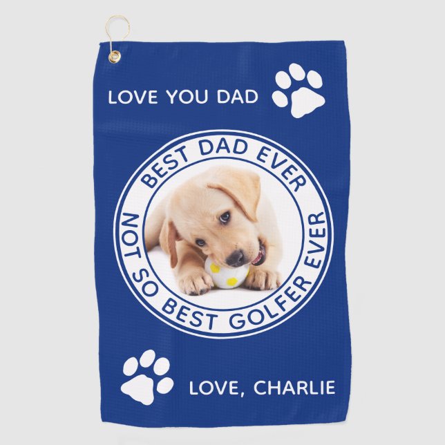 Toalla De Golf Dog Best Dad Ever Blue White Funny Photo (Anverso)