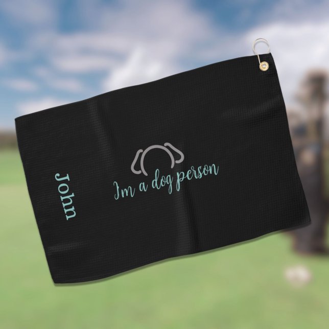 Toalla De Golf Dog Dad Personalizado Black Golf Towell (Customize this sharp golf towel from the "I'm a dog person"collection. Perfect for next round of 18!)