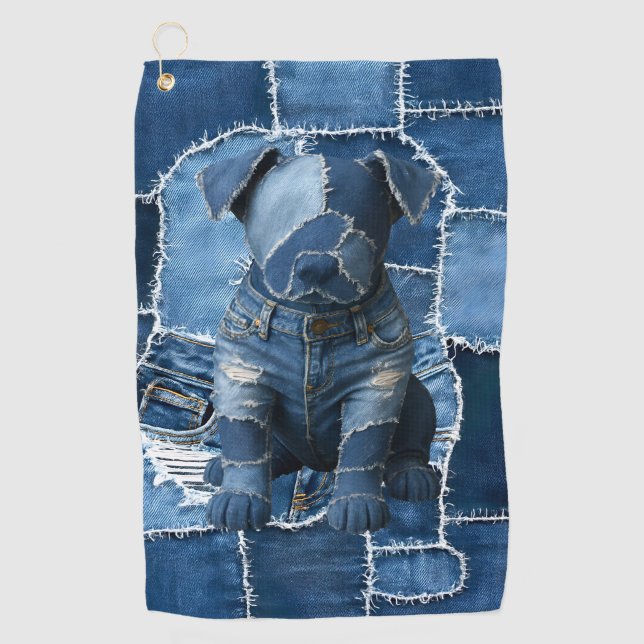 Toalla De Golf Dog Patchwork Art Denim (Anverso)