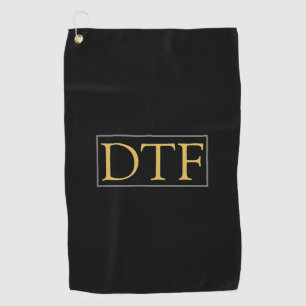 Toalla De Golf Dorado de moda Monograma/Nombre, borde gris, negro