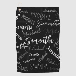 Toalla De Golf Dos nombres pareja patrón monograma blanco negro