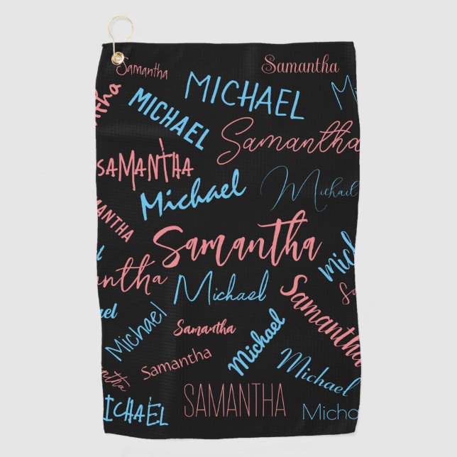 Toalla De Golf Dos nombres parejas patrón monograma azul claro ro (Anverso)