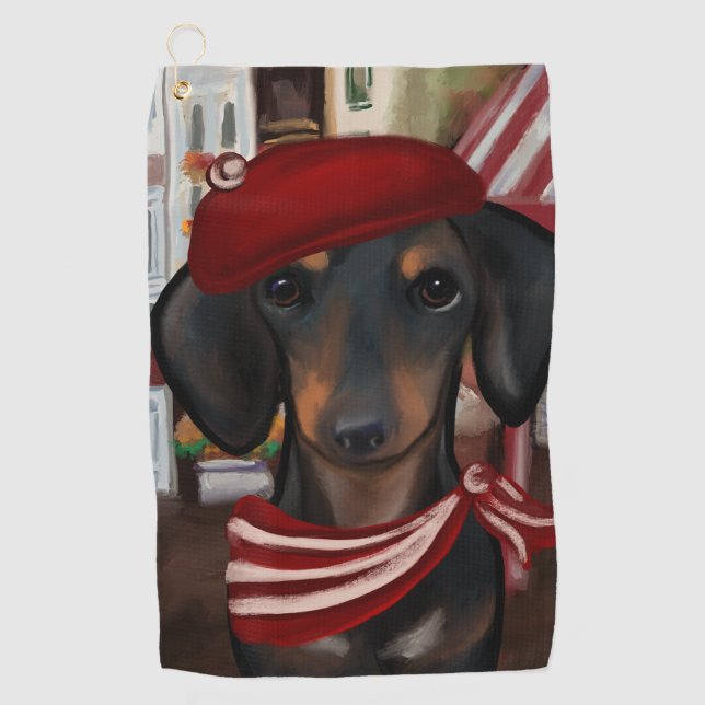 Toalla De Golf Doxie negro y canela (Anverso)