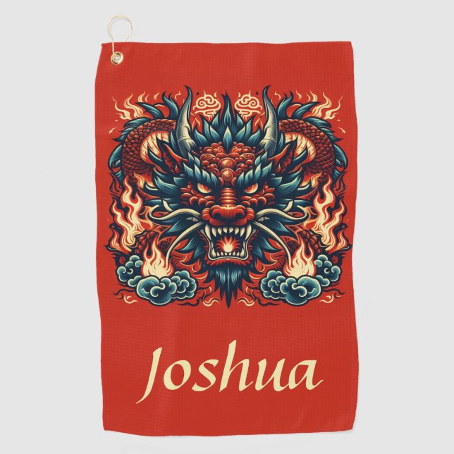 Toalla De Golf Dragón chino con llamas (Anverso)