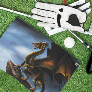 Toalla De Golf Dragón negro de oro de cobre