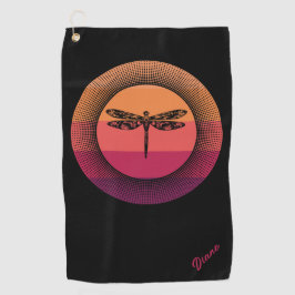 Toalla De Golf Dragonfly en Retro Sunset con nombre