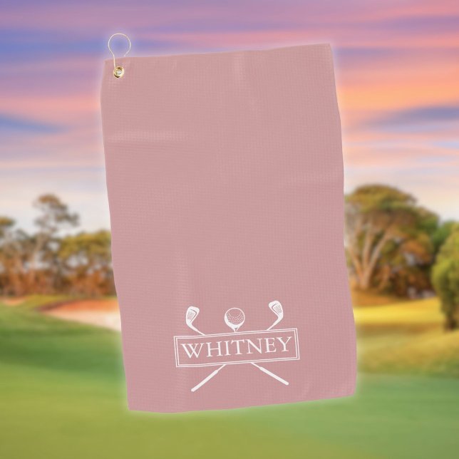 Toalla De Golf Dusty Rosa Clubes De Golf Y Nombre Personalizado D (Dusty Rose Golf Clubs And Ball Personalized Name Golf Towel)