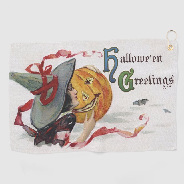 Toalla De Golf El beso de la bruja: una calabaza de Halloween (Horizontal)