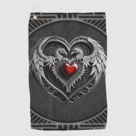 Toalla De Golf El corazón plateado con las alas.