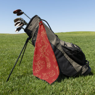 Toalla De Golf El oro del dragón chino y el rojo oscuro