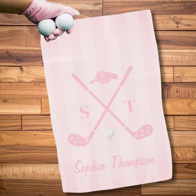 Toalla De Golf Elegant Blush Pink Golf Club Bows Stripes Custom (Subido por el creador)