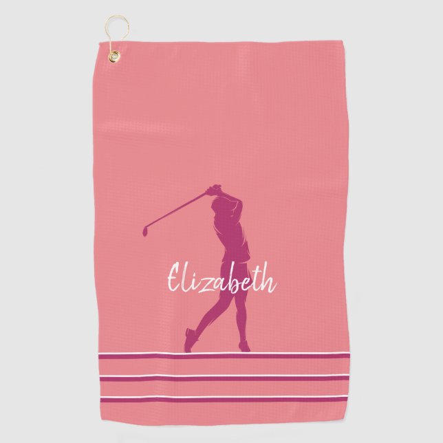 Toalla De Golf Elegant Coral Pink Magenta Golfer  (Anverso)
