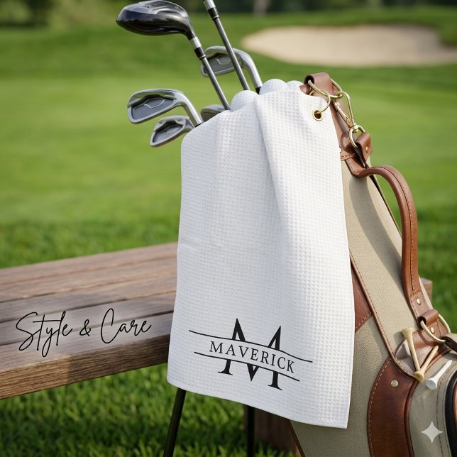 Toalla De Golf Elegant Custom Name and Initials White (Elegant Custom Name and Initials White Golf Towel)