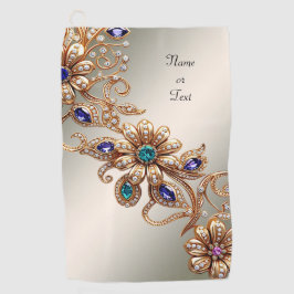 Toalla De Golf Elegant Gold Jewel Flowers Golf Towel
