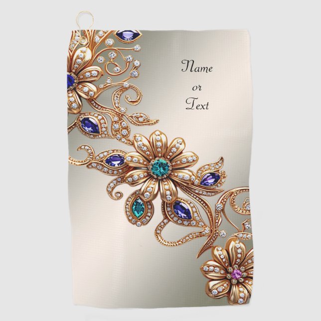 Toalla De Golf Elegant Gold Jewel Flowers Golf Towel (Anverso)