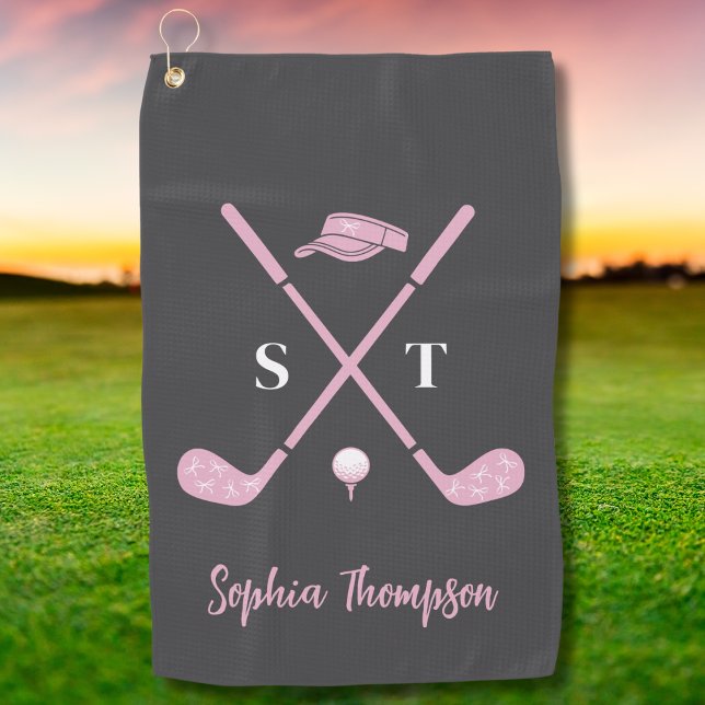 Toalla De Golf Elegant Pink Golf Club White Bows Custom Birthday (Subido por el creador)